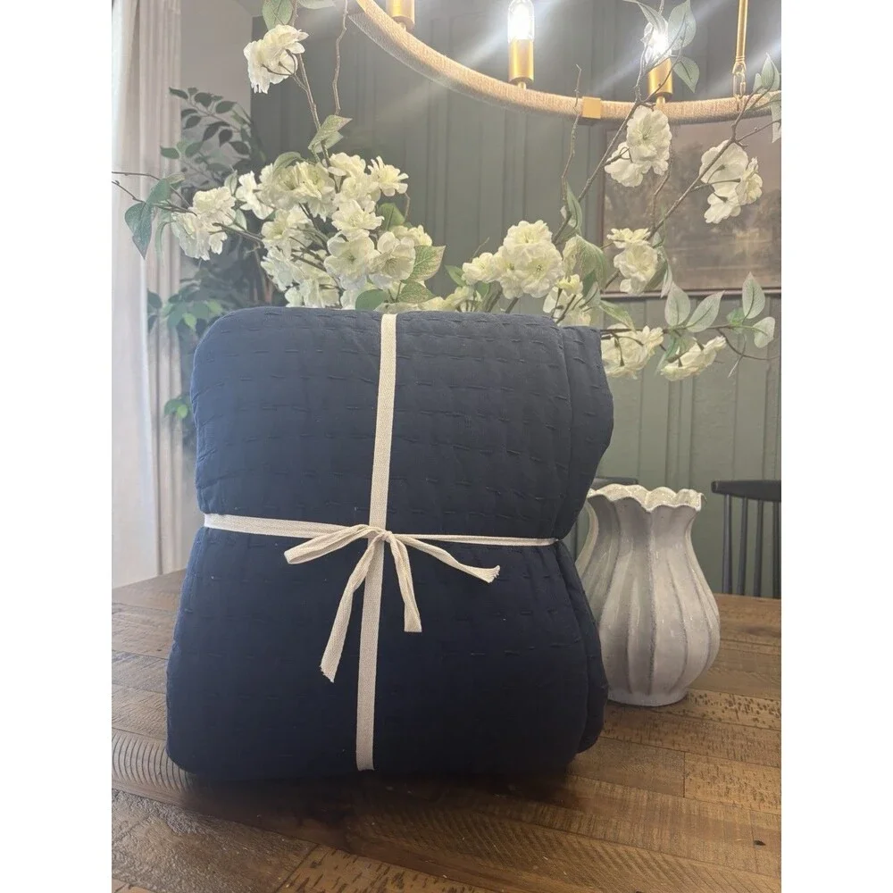 Quince European Linen Cotton Stitch Quilt Set Full / Queen Navy $189.90 Retail
